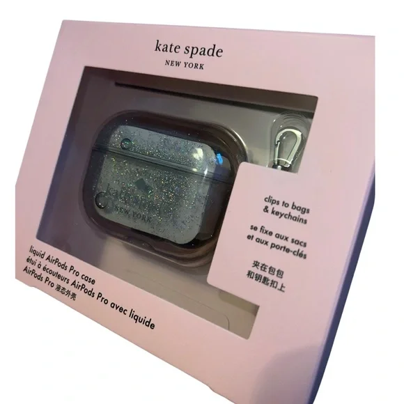 Kate Spade Liquid AirPods Pro Case - clip, silver glitter - Picture 2 of 4